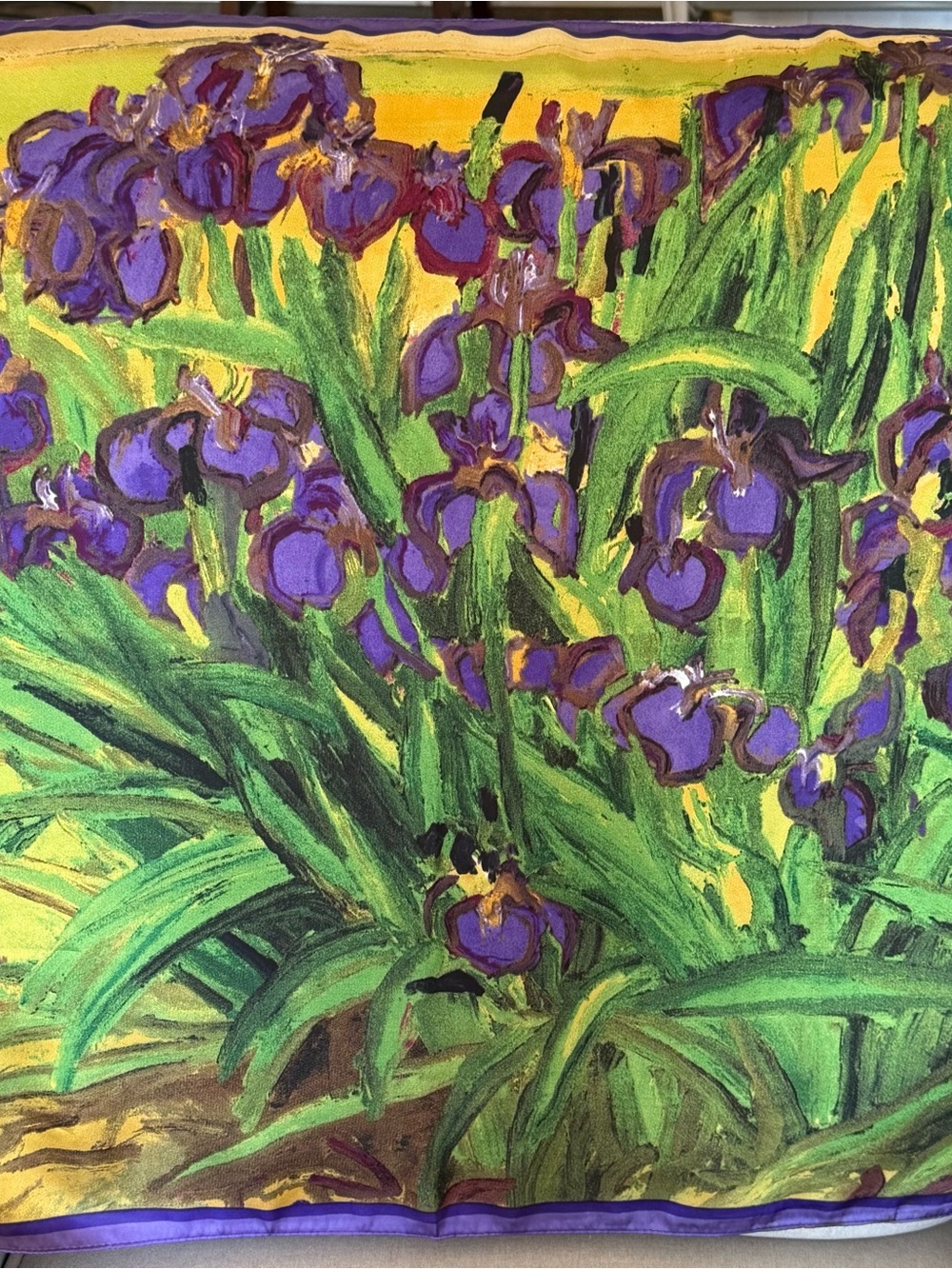100% Silk Purple Iris Scarf -  NWOT